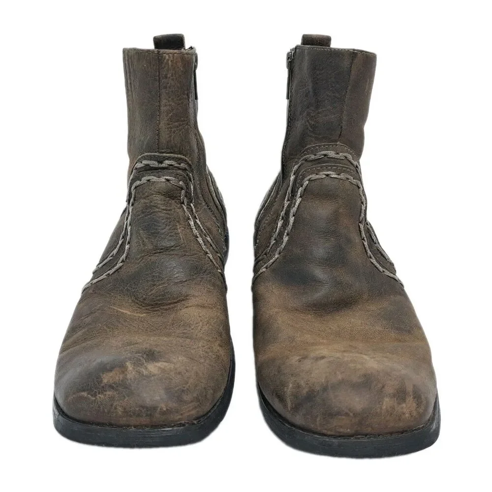 Bed Stu Men's 10 Revolution Distressed Leather Boots Whipstitch Side Zip Zipper